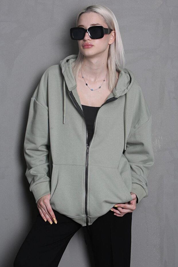 Mint Yeşili Kapüşonlu Basic Sweatshirt MG1900 - 1