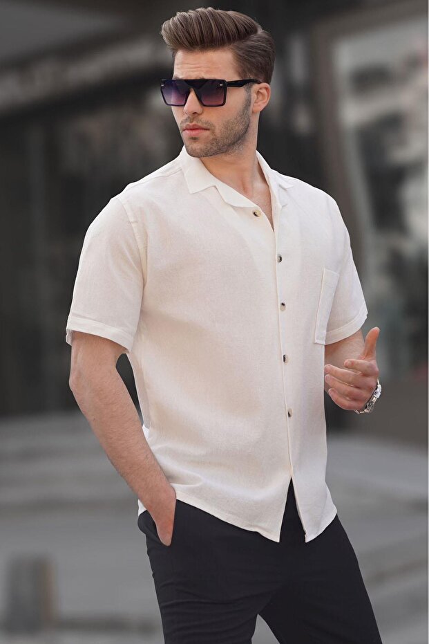 White Basic Short Sleeve Men's Shirt 5598