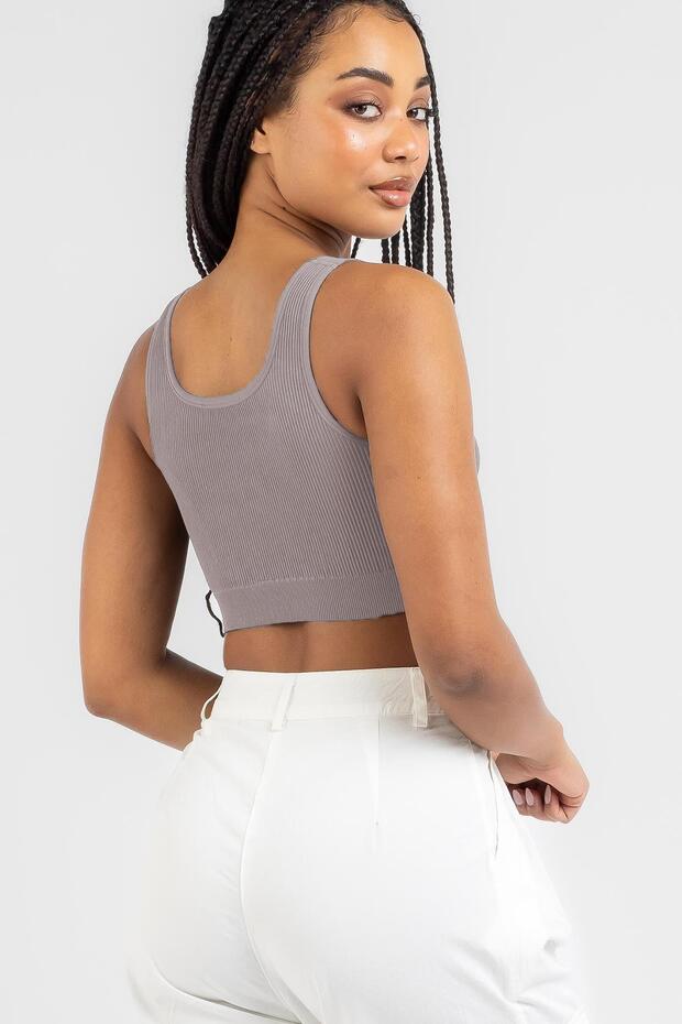 Füme Askılı Basic Crop Top Bluz Mg1757 - 3