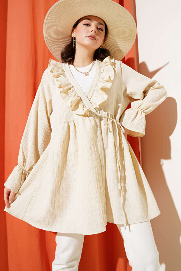 Kadın Fırfırlı Bağlamalı Kimono