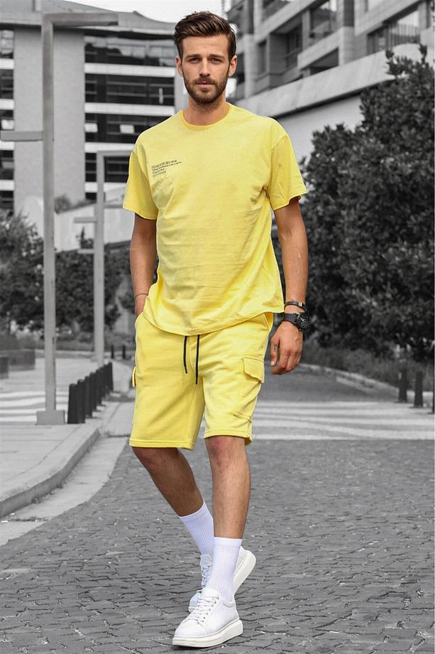 Sarı Oversize Erkek Şort Takımı 5391 - 1