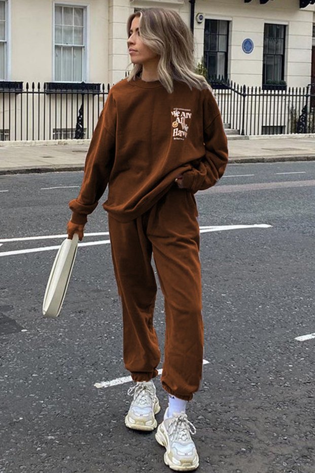 Mad Girls Brown Women's Tracksuit Set Mg1278