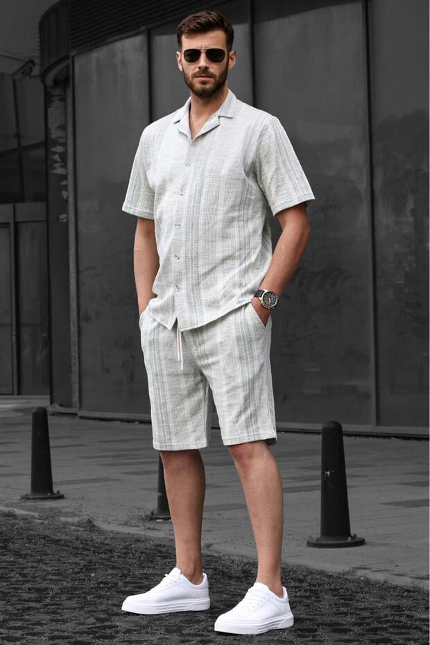 Gray Striped Men's Shorts Set 6701