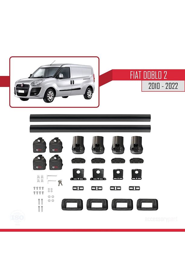 Fiat Doblo 2 2010-2022 Arası ile Uyumlu ACE-3 Ara Atkı Tavan Barı Siyah 2 Adet - 6