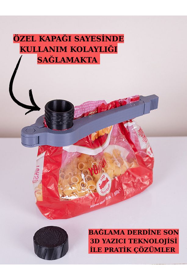 Poşet Ağzı Kapatma Aparatı Özel Kapaklı Gıda Poşeti Kapatıcı 3d Klips 17 Cm - 1