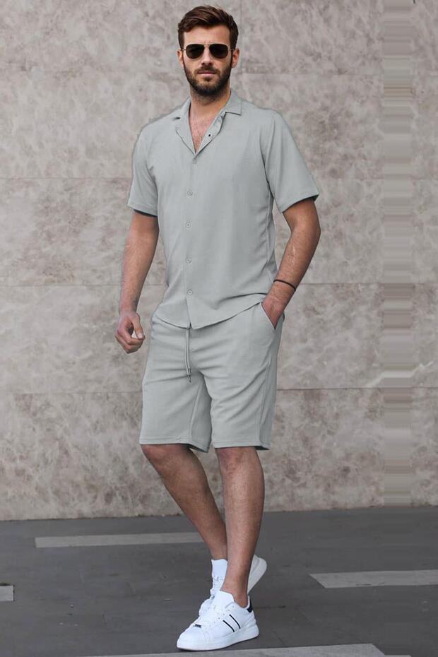 Gray Basic Men's Shirt Set 5918 - 2