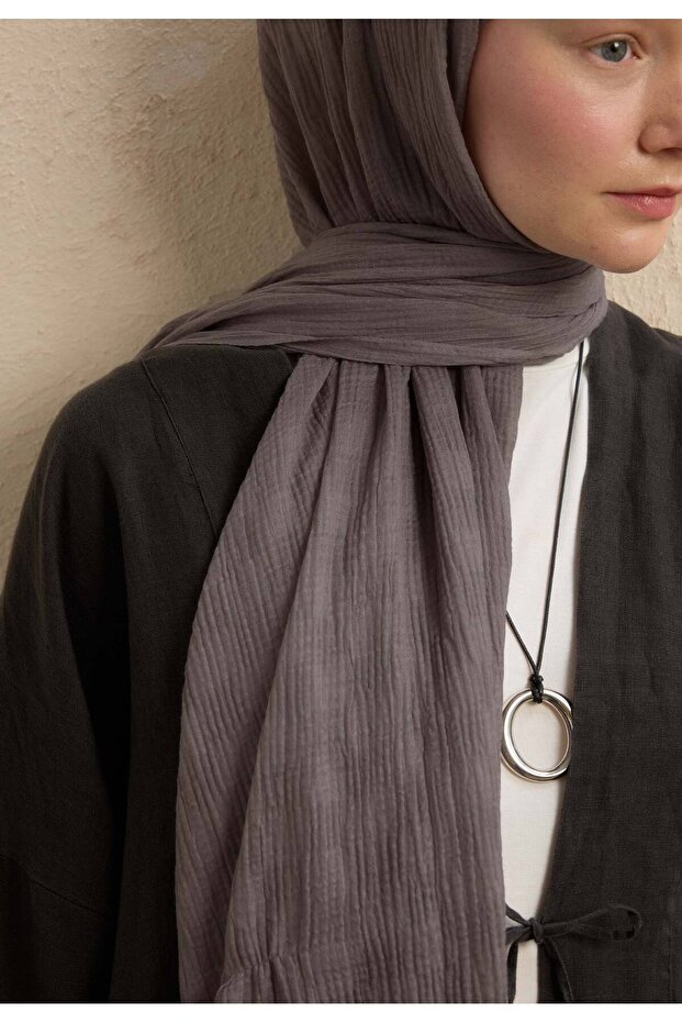 شال مودال مربعات رمادي معدني - 3