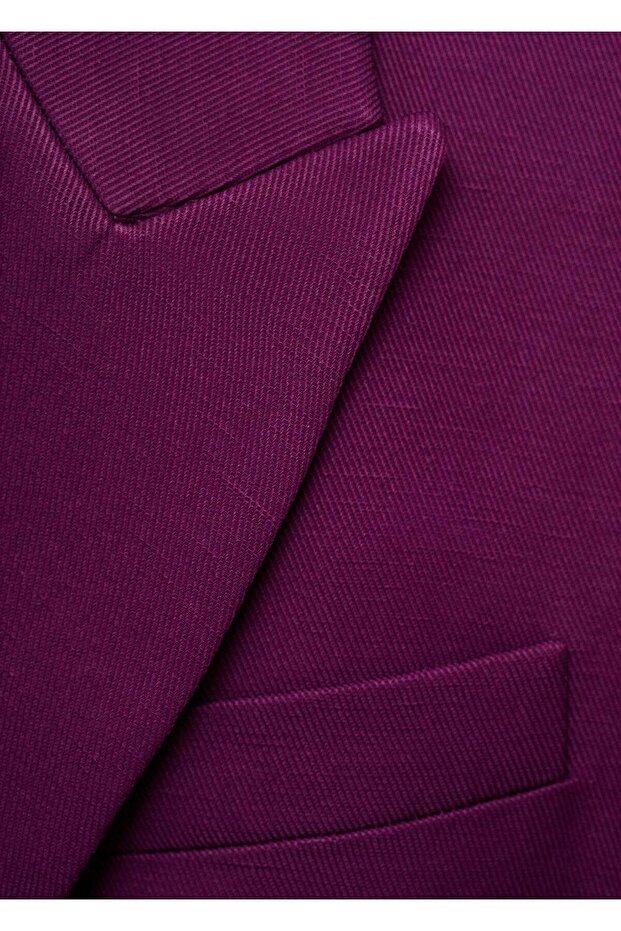 Ketenli Kruvaze Blazer Ceket - 6