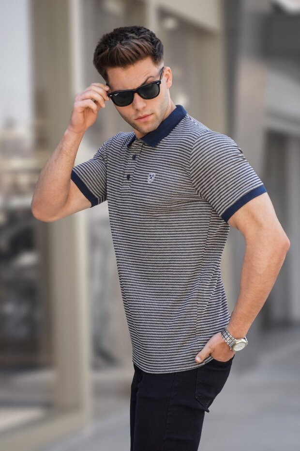Brown Striped Polo Neck T-Shirt 5881