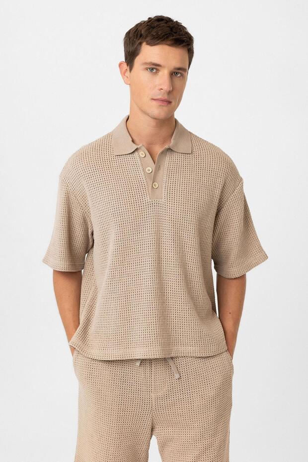Polo Collar Textured Relaxed Men's T-Shirt