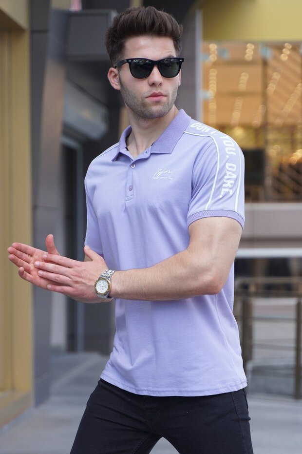 Lilac Sleeve Detailed Embroidered Polo Neck T-Shirt 5892