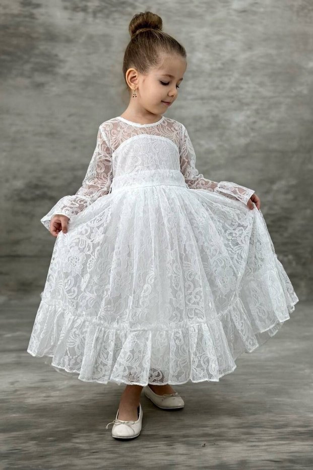 Lacy Long Sleeve Collar Detail Children's Evening Dress Reading Day Graduation Dress Aby210