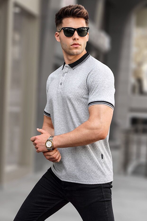 تي شيرت رمادي أساسي بياقة بولو 5893 - 1