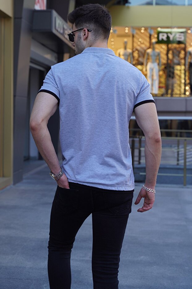 تي شيرت رمادي بياقة بولو أساسية 5885 - 2