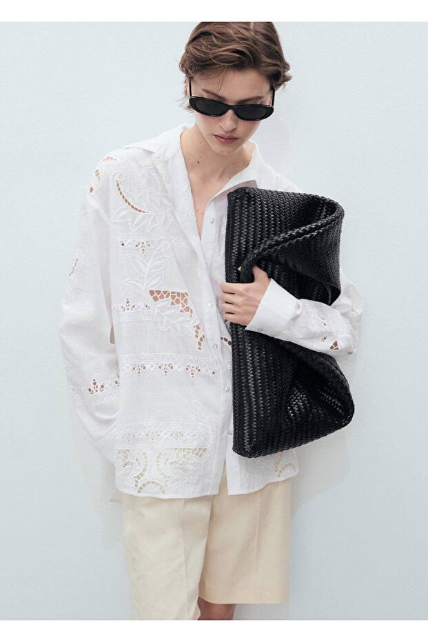 İşlemeli geniş kesim gömlek - 1