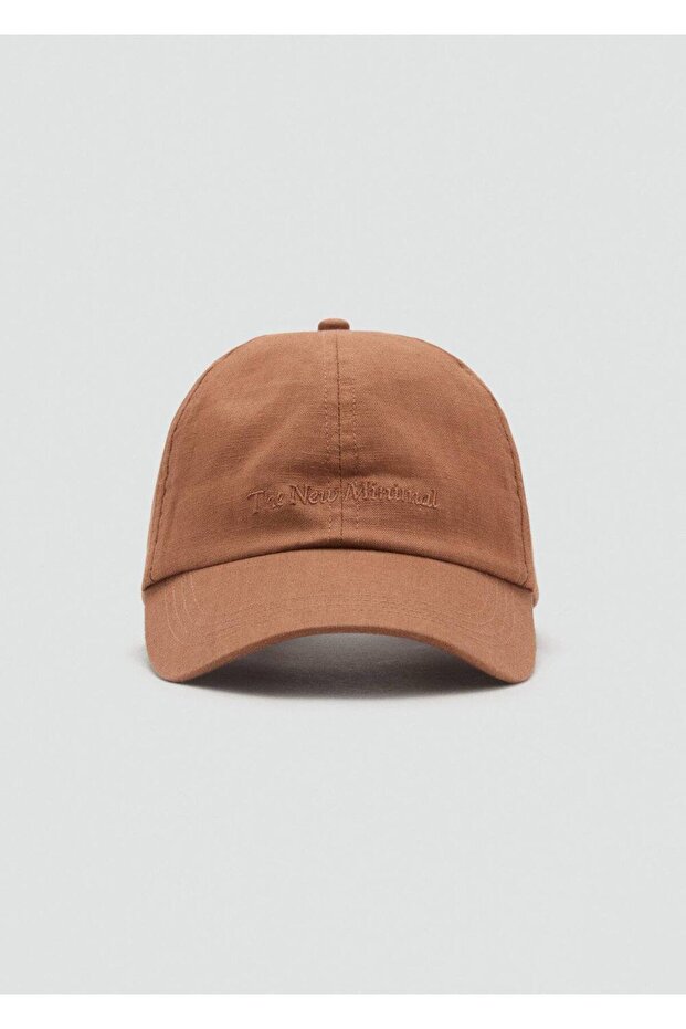 İşlemeli mesajlı keten karışımlı şapka - 1