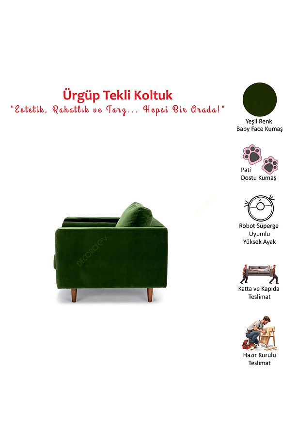 Ürgüp Yeşil Tekli Koltuk Berjer Rahat Psikolog Koltuğu Terapi Koltuğu - 5