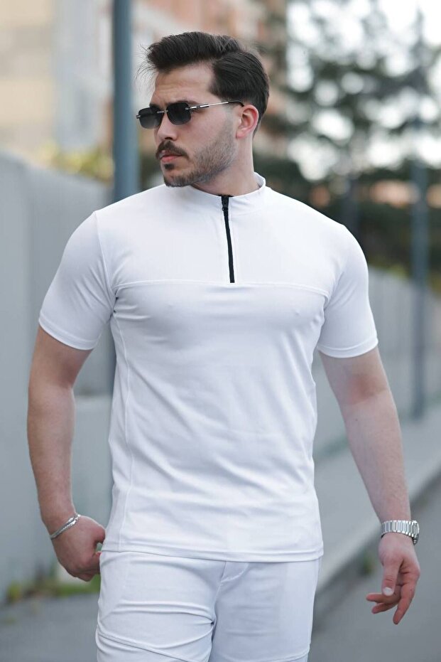 Dalgıç Kumaş Yarım Fermuarlı Tshirt - Şort Alt Üst Takım - 3