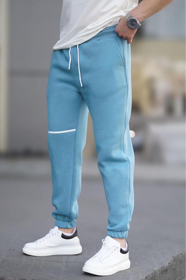 Light Blue Men's Basic Sweatpants with Pocket Detail 6523