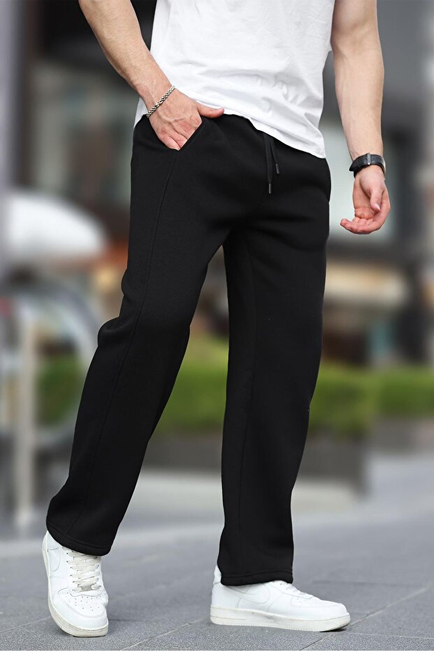 Black Wide Cut Straight Leg Sweatpants 6550