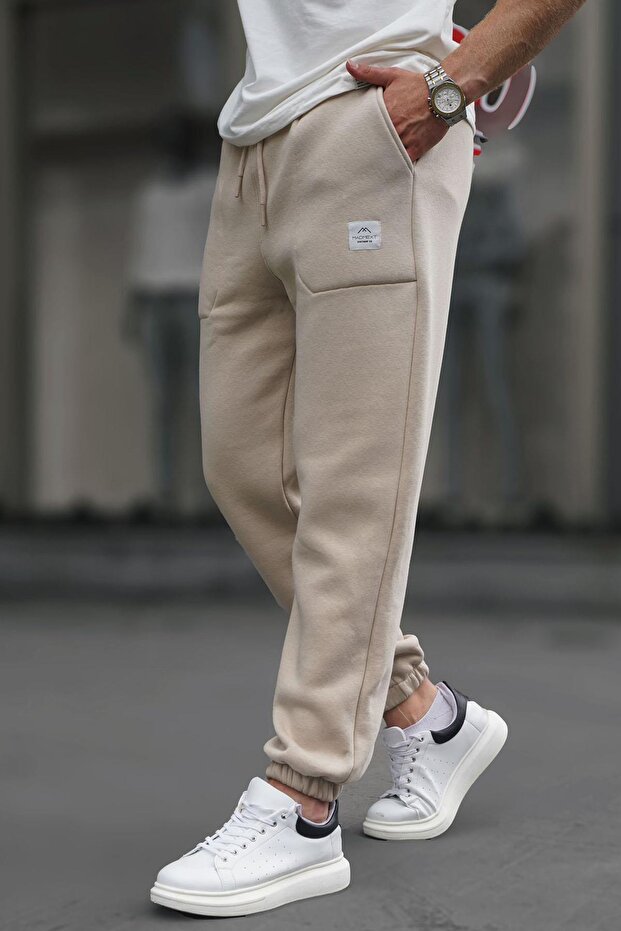 Beige Herren Basic Jogginghose mit Taschendetail 6522 - 3