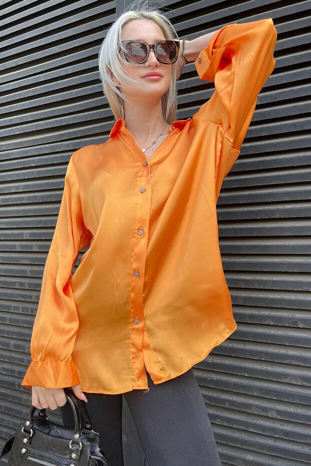 Orange Basic Damen Satin Hemd MG1326 - 2