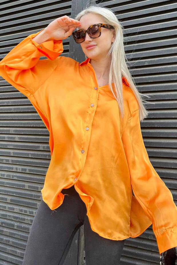 Orange Basic Damen Satin Hemd MG1326 - 3
