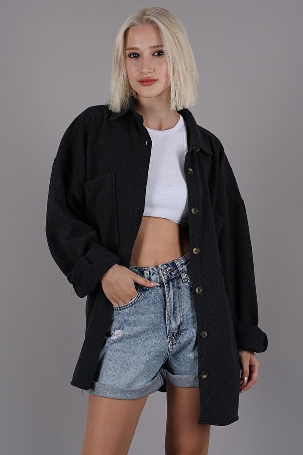Anthracite Oversize Shirt Jacket Mg1562