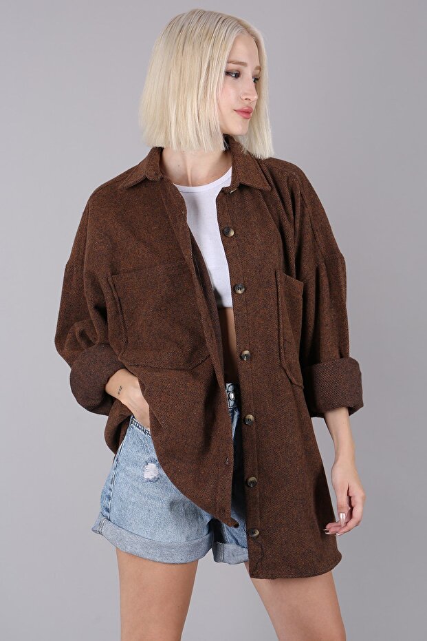 Camel Oversize Shirt Jacket Mg1562