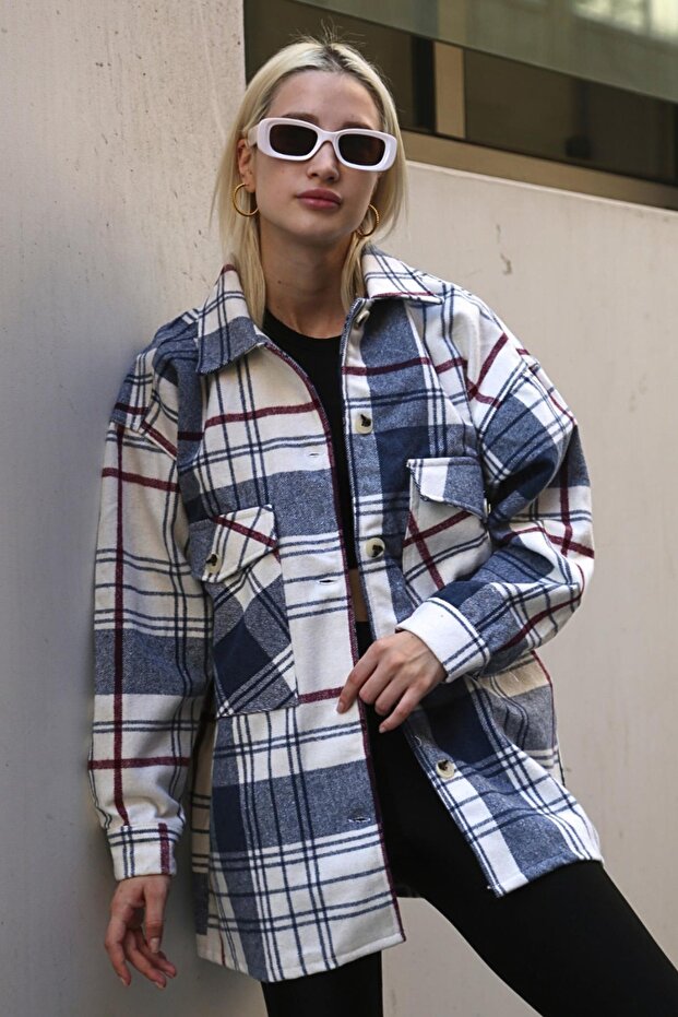 Navy Blue Plaid Women's Shirt MG1915