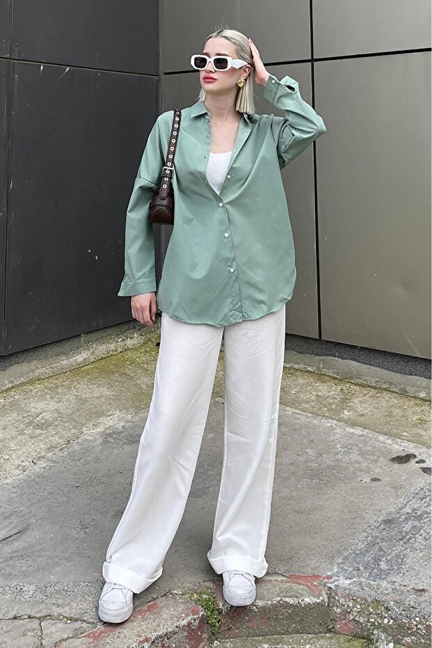 Mad Girls Green Oversize Shirt Mg1369