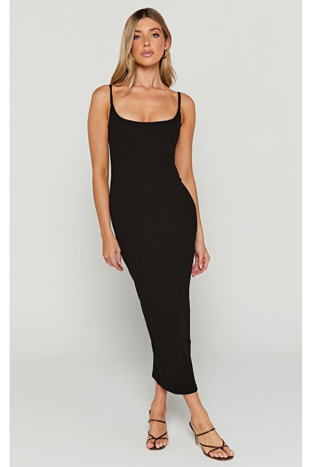 Siyah Askılı Kaşkorse Basic Elbise mg1984 - 1