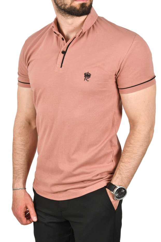 Men's Powder Slim Fit Slim-Fit Cotton Pique Fabric Polo Neck T-Shirt Breathable Non-Curling Polo Neck Ti