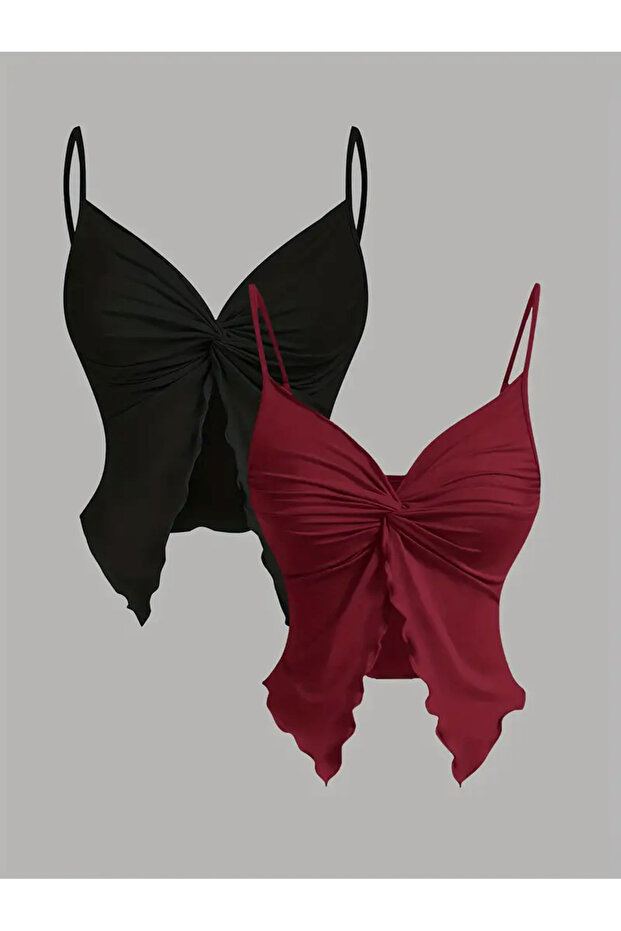 2Pcs Front Twist Thin Strap Alaçatı Crop
