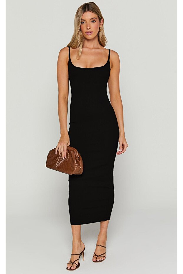 Siyah Askılı Kaşkorse Basic Elbise mg1984 - 4