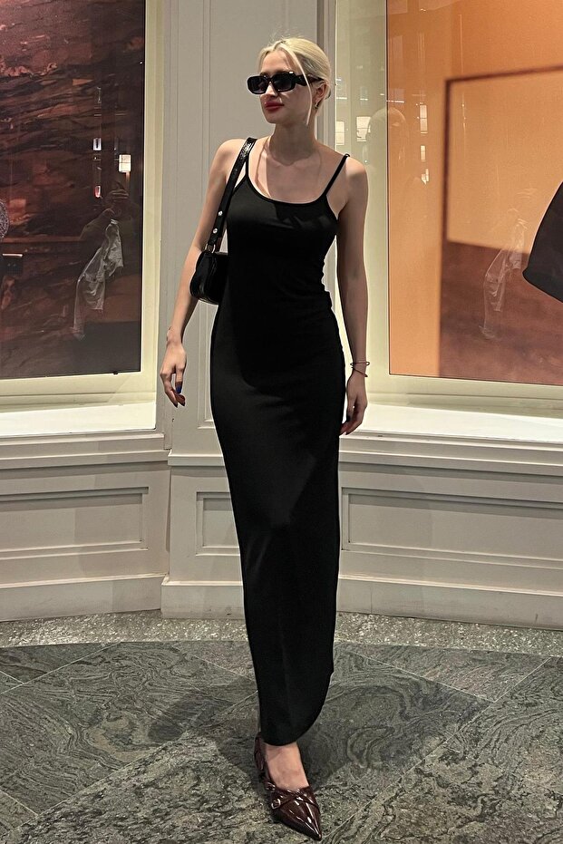 Siyah Uzun Asklı Basic Elbise MG1852 - 3