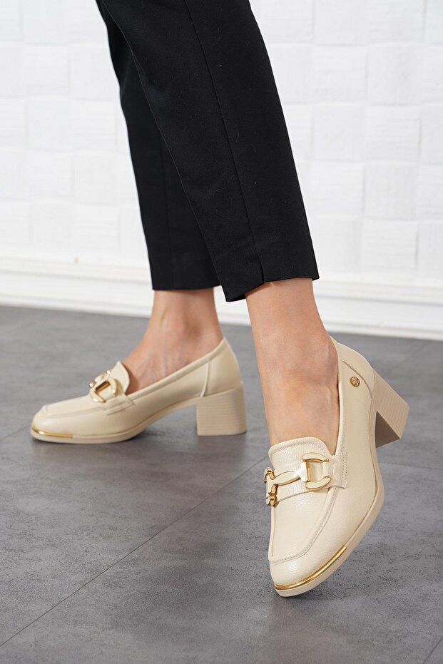 Telna Buckle Belt Women's Classic Heeled Shoes Beige Skin