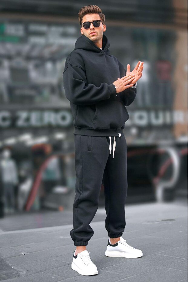 Siyah Kapşonlu Basic Eşofman Takımı 5925 - 2