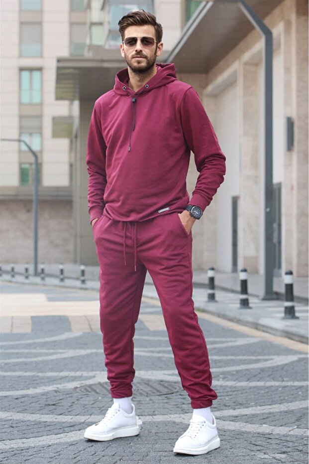 Bordo Kapşonlu Basic Eşofman Takımı 5908 - 2