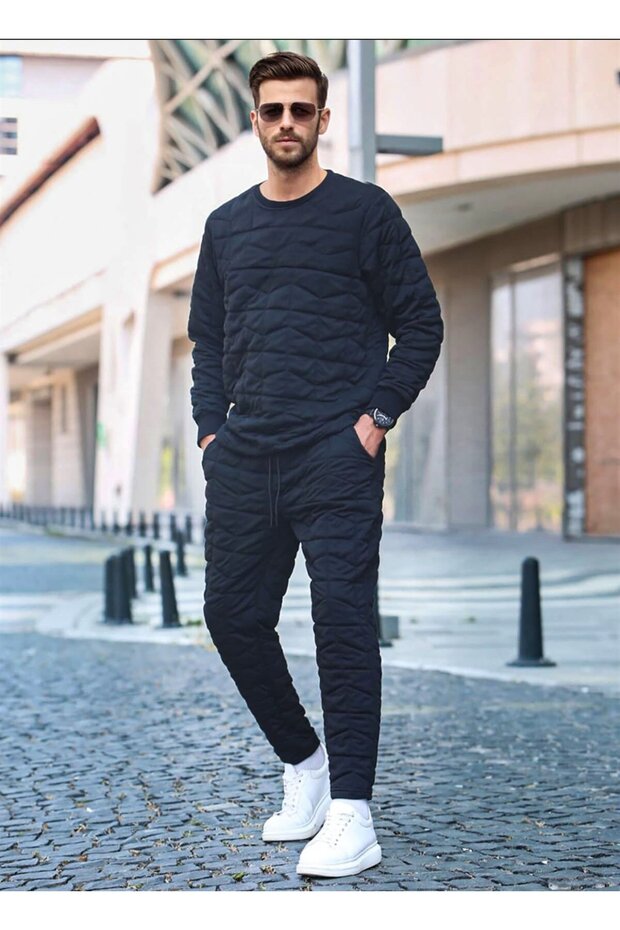 بدلة رياضية منقوشة باللون الأسود 5907 - 2