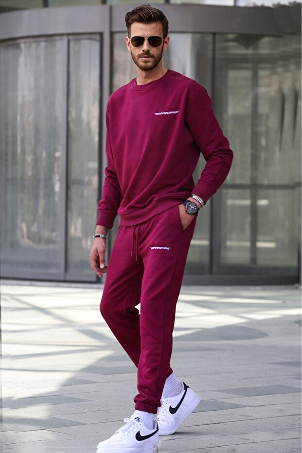 Burgundy Men's Tracksuit Set 5285