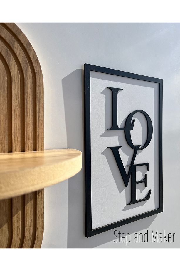 Çift Katmanlı 'Home Love Tablo' & Ortası Desenli Duvar Rafı - 5