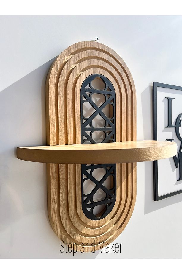 Çift Katmanlı 'Home Love Tablo' & Ortası Desenli Duvar Rafı - 6