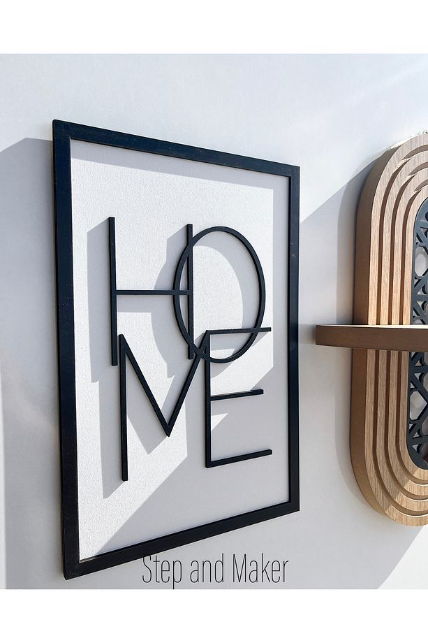 Çift Katmanlı 'Home Love Tablo' & Ortası Desenli Duvar Rafı - 7