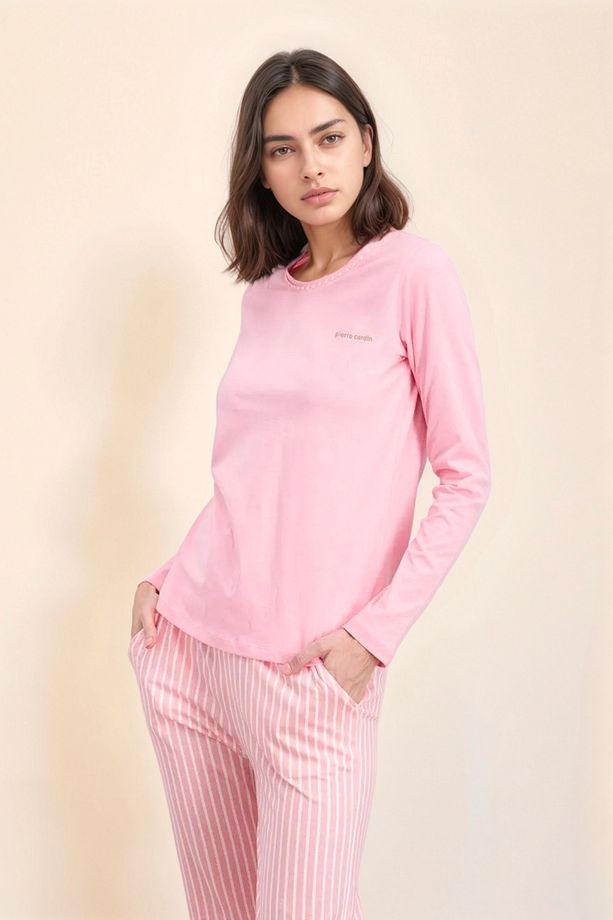 Lisanslı Yumuşak Doku Uzun Kollu Çizgili Kadın Pijama Takımı - 2