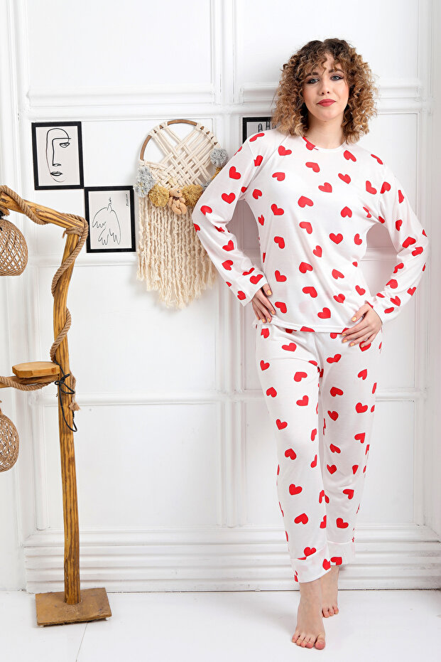 Patterned Combed Suprem Women's Pajama Set