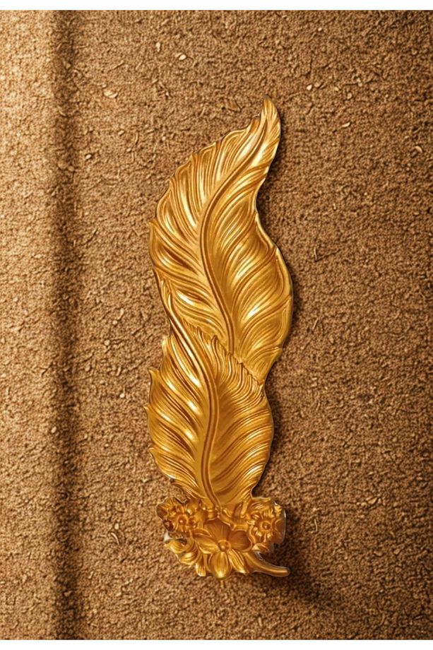 Led Aydınlatmalı Tüy Aplik, Güllü Yaprak Aplik, Gold-Altın Renkli 85cm Dev Boy Tüy Aplik - 2