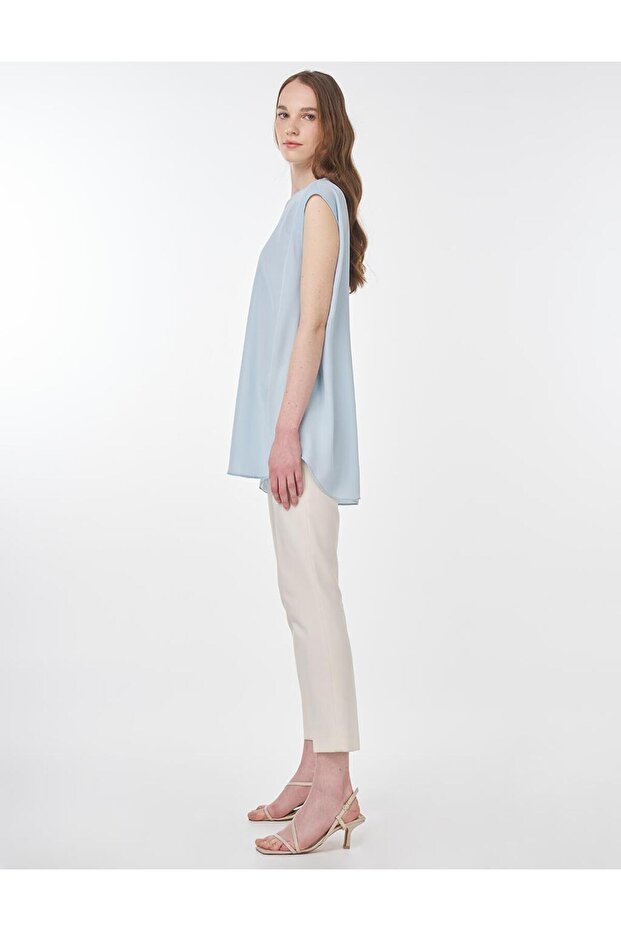 Sıfır Yaka Basic T-Shirt Mavi - 4