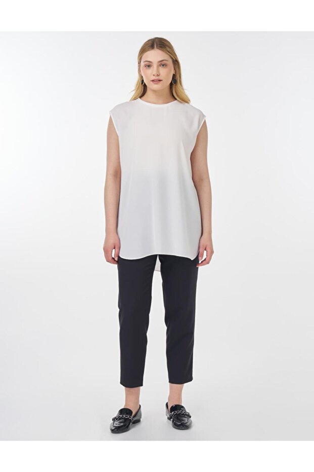 Sıfır Yaka Basic T-Shirt Ekru - 6