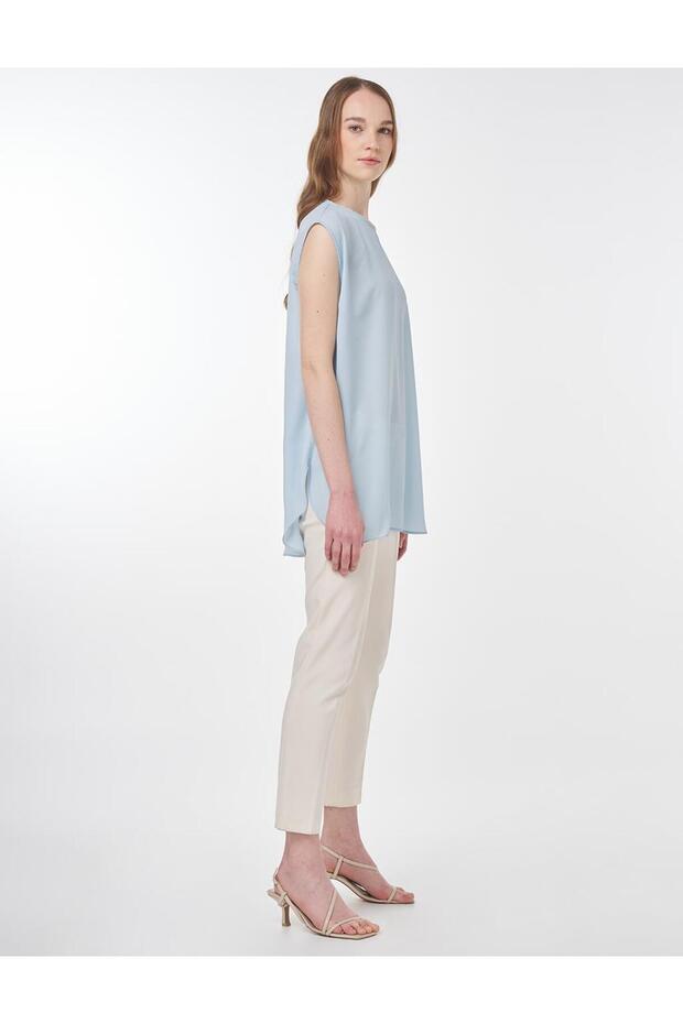 Sıfır Yaka Basic T-Shirt Mavi - 6